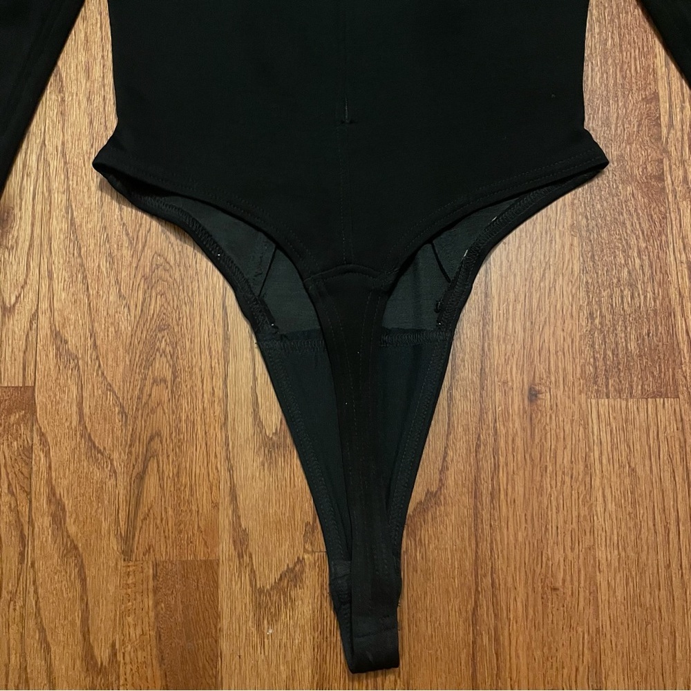 Tadashi Black Long Sleeve Rhinestone Embellished Mesh Thong Bodysuit size M - Picture 11 of 14